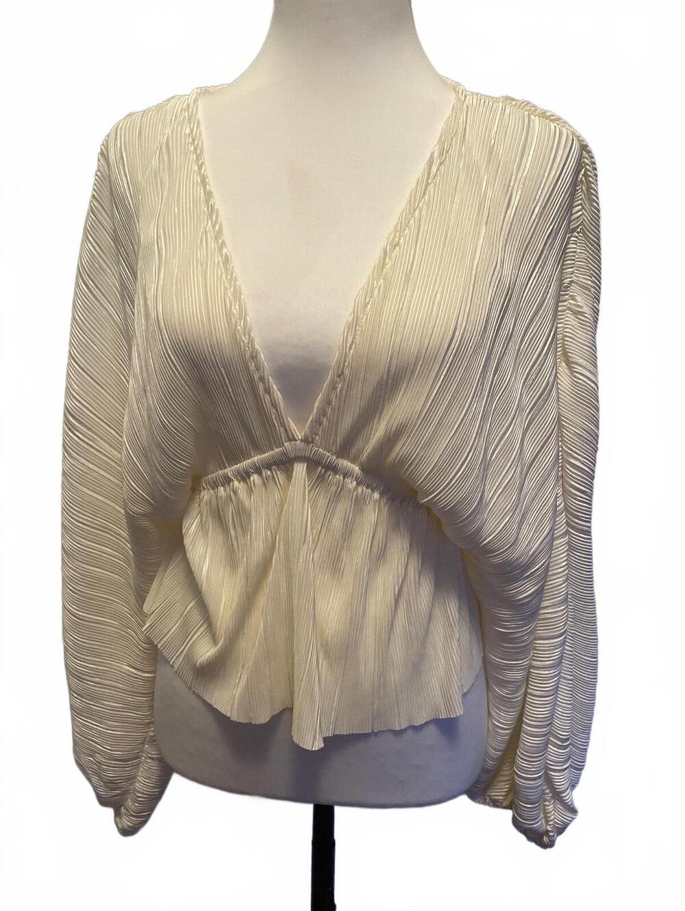 Lulus Ivory Pleated Blouse XS Ethereal 70s Glam Grecian Romantic Draped Sleeve